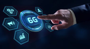 6G ağı konsepti, yüksek hızlı mobil internet, yeni nesil ağlar. İş, modern teknoloji, İnternet ve ağ kurma kavramı.