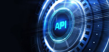 API - Uygulama Programı Arayüzü. Yazılım geliştirme aracı. İş, modern teknoloji, İnternet ve ağ kurma kavramı.