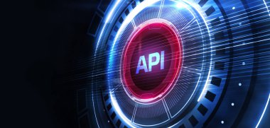 API - Uygulama Programı Arayüzü. Yazılım geliştirme aracı. İş, modern teknoloji, İnternet ve ağ kurma kavramı.