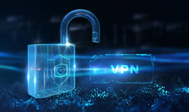 İş, Teknoloji, İnternet ve ağ konsepti. VPN ağ güvenliği internet gizlilik şifreleme kavramı.