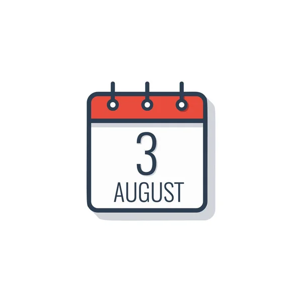 Icono del día del calendario aislado sobre fondo blanco. 3 de agosto . — Vector de stock