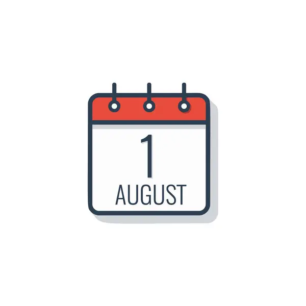 Ícone do dia do calendário isolado no fundo branco. 1 de Agosto . — Vetor de Stock