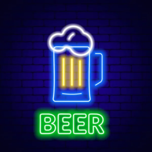 Neon bira işareti tuğla duvar arka plan üzerinde. — Stok Vektör