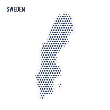 Beyaz arka plan üzerinde izole İsveç noktalı haritası. Vektör çizim.