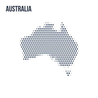 Beyaz arka plan üzerinde izole Avustralya noktalı haritası. Vektör çizim.