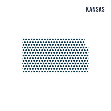 Noktalı Kansas izole üzerinde beyaz arka plan harita. Devlet vektör soyut Haritası.
