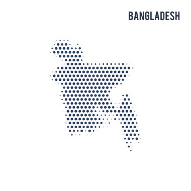 Beyaz arka plan üzerinde izole Bangladeş noktalı haritası. Vektör çizim.