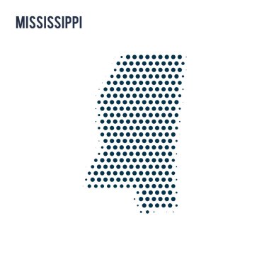 Noktalı Mississippi izole üzerinde beyaz arka plan harita. Devlet vektör soyut Haritası.