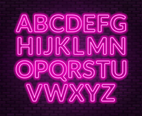 Neon Roze Alfabet Bakstenen Muur Achtergrond Hoofdletter Vectorillustratie — Stockvector