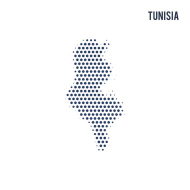 Beyaz arka plan üzerinde izole Tunus noktalı haritası. Vektör çizim.