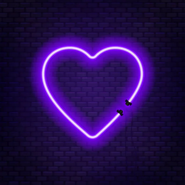霓虹灯管的形状的心脏隔离在砖墙的背景 爱的标志 可以用作文本框架 — 图库矢量图片