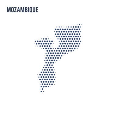 Beyaz arka plan üzerinde izole Mozambik noktalı haritası. Vektör çizim.