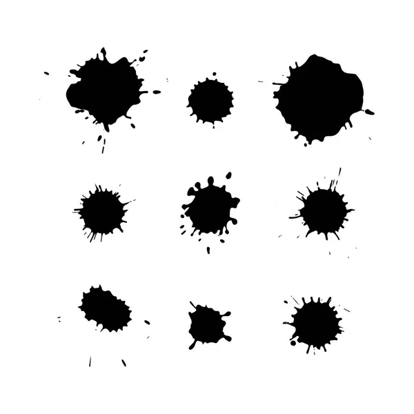 Black ink blots isolated on white background. Splashes texture. — Stock Vector