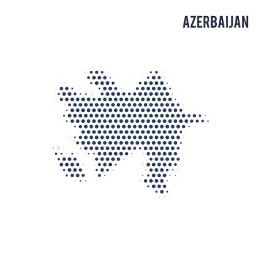 Noktalı beyaz arka plan üzerinde izole Azerbaycan Haritası.