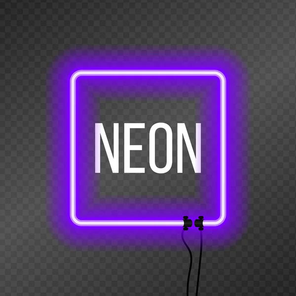 Quadrado neon frame em fundo transparência . — Vetor de Stock