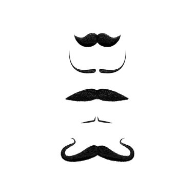 Beyaz arka plan üzerinde izole bıyık farklı stiller kümesi. Dali, işleyici, filetoların, İngiliz, chevron stil bıyık .