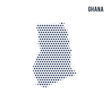 Beyaz arka plan üzerinde izole Gana noktalı haritası. Vektör çizim.