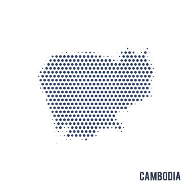 Beyaz arka plan üzerinde izole Kamboçya noktalı haritası. Vektör çizim.