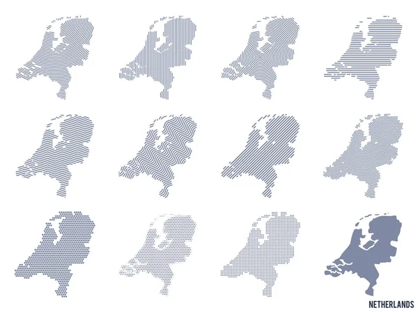 Vektor Készlet Absztrakt Térképek Holland Különböző Stílusokban Elszigetelt Fehér Background — Stock Vector