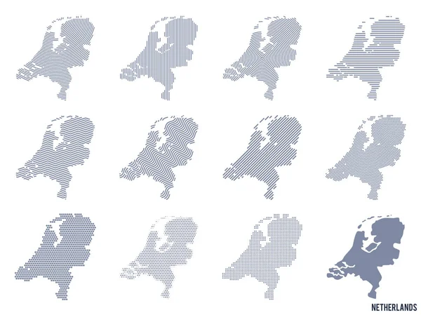 Vector Set Van Abstracte Kaarten Van Nederland Verschillende Stijlen Geïsoleerd — Stockvector