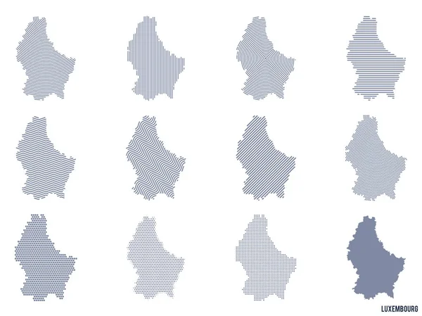 Wektor Zestaw Streszczenie Mapy Luksemburga Różnych Stylach Izolowana Białym Tle — Wektor stockowy