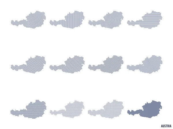 Векторный Набор Абстрактных Карт Австрии Различных Стилях Изолированных Белом Фоне — стоковый вектор
