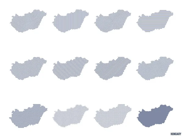 Vektor Set Von Abstrakten Karten Von Ungarn Verschiedenen Stilen Isoliert — Stockvektor