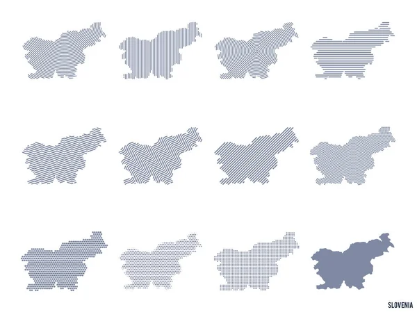 Vektor Készlet Absztrakt Térképek Szlovén Különböző Stílusokban Elszigetelt Fehér Background — Stock Vector