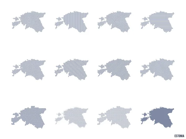 Wektor Zestaw Streszczenie Mapy Estonii Różnych Stylach Izolowana Białym Tle — Wektor stockowy