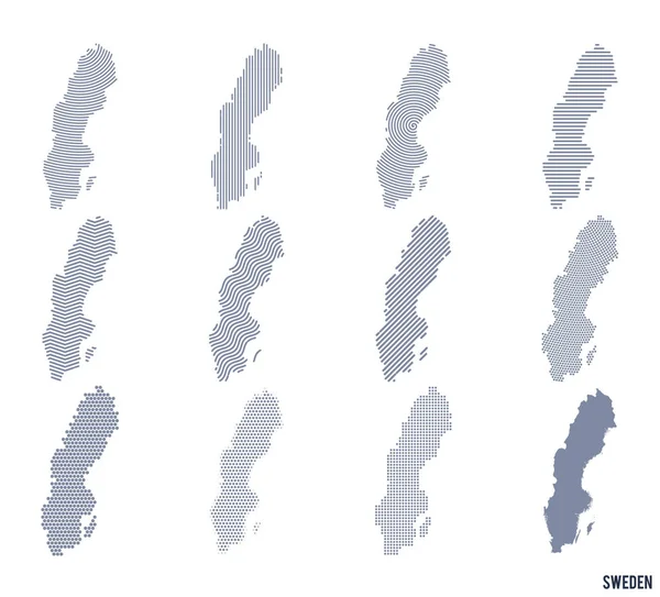 Conjunto Vetorial Mapas Abstratos Suécia Diferentes Estilos Isolados Sobre Fundo — Vetor de Stock