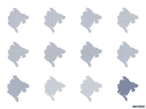 Vektor Set Abstrakter Karten Von Montenegro Verschiedenen Stilen Isoliert Auf — Stockvektor