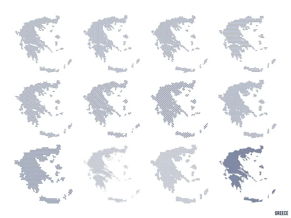 Conjunto Vetorial Mapas Abstratos Grécia Diferentes Estilos Isolados Sobre Fundo — Vetor de Stock