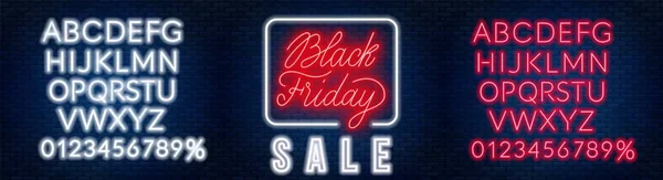 Lettrage Néon Black Friday Sur Fond Sombre Avec Alphabet Eps — Image vectorielle