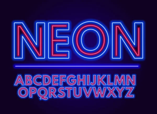 Piros kék neon ábécé sötét háttér előtt. Nagybetű. — Stock Vector