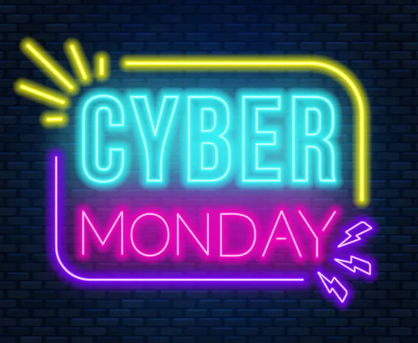 Cyber Monday lettering al neon su sfondo scuro . — Vettoriale Stock