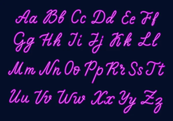 Guión de neón rosa. Letras mayúsculas y minúsculas . — Archivo Imágenes Vectoriales