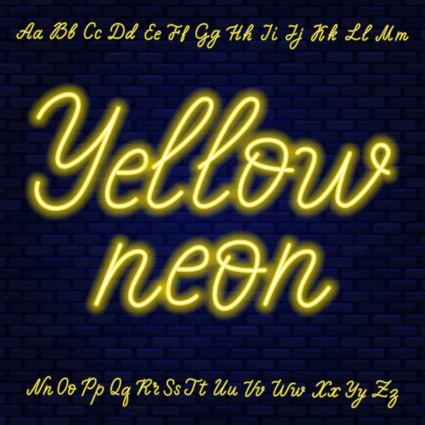 Жёлтый неоновый сценарий. Прописные и строчные буквы . — стоковый вектор