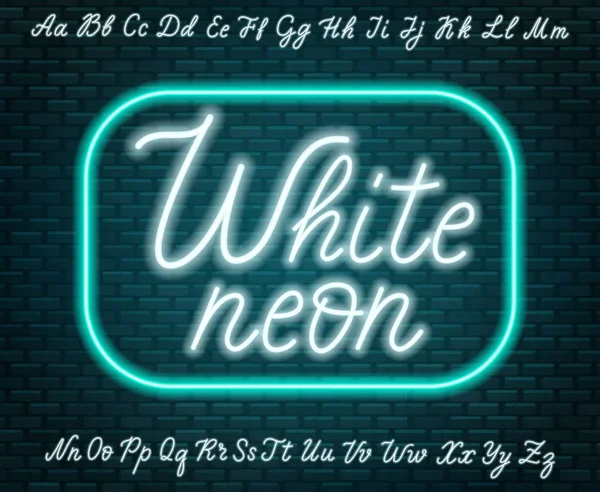 Una sceneggiatura bianca al neon. Lettere maiuscole e minuscole . — Vettoriale Stock