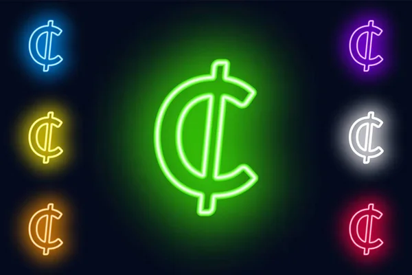 Neon znak Cedi Ghany w różnych wariantach kolorystycznych na ciemnym tle . — Wektor stockowy
