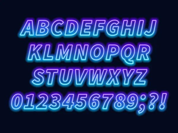 Blauviolettes Gradienten Neon Alphabet Auf Dunklem Hintergrund Abbildung Des Großbuchstabenvektors — Stockvektor