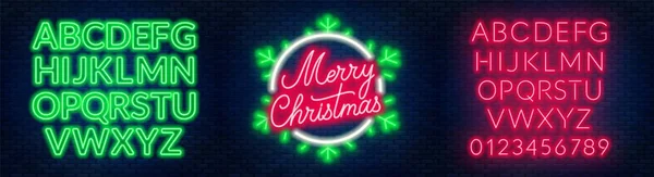 Néon Signe Joyeux Noël Sur Fond Sombre Avec Des Alphabets — Image vectorielle