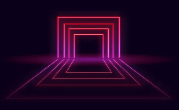 Neon fütüristik arka plan. Karanlık odada yansıması ile neon portal. Vektör Eps 10