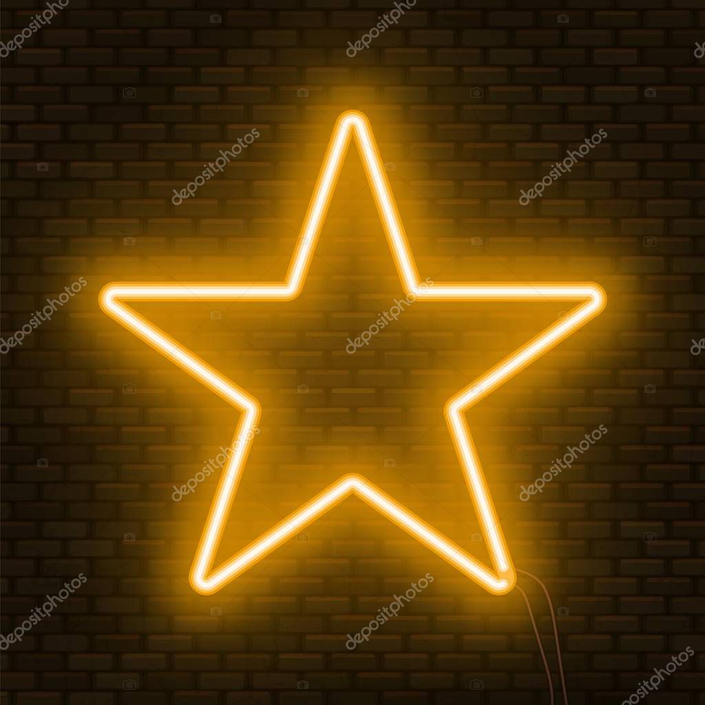 Neon glowing star sign. Can be used as a text frame. Vector illustration.