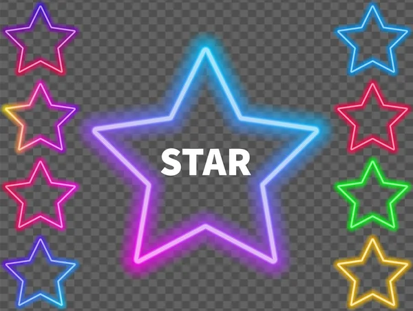 Светящиеся Красочные Неоновые Знаки Звезд Прозрачном Фоне Векторная Иллюстрация — стоковый вектор