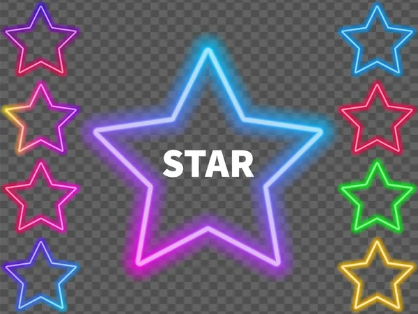 Signos Neón Brillantes Coloridos Estrellas Sobre Fondo Transparente Ilustración Vectorial — Vector de stock