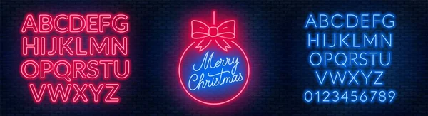 Néon signe joyeux Noël sur un fond sombre avec des alphabets lumineux . — Image vectorielle