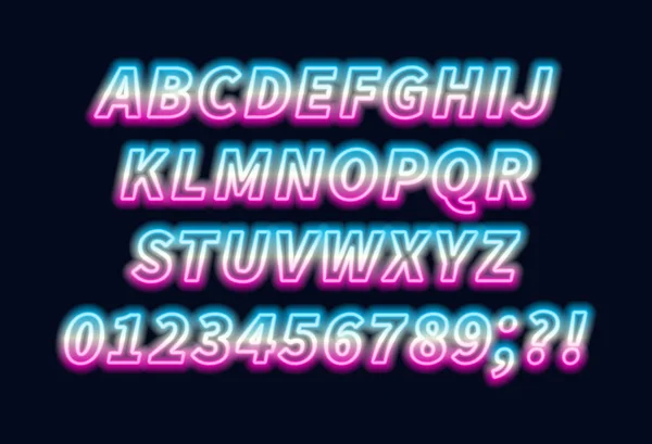 Blue pink gradient neon alphabet on a dark background . Bright font for decoration.Capital letter. — Stock Vector