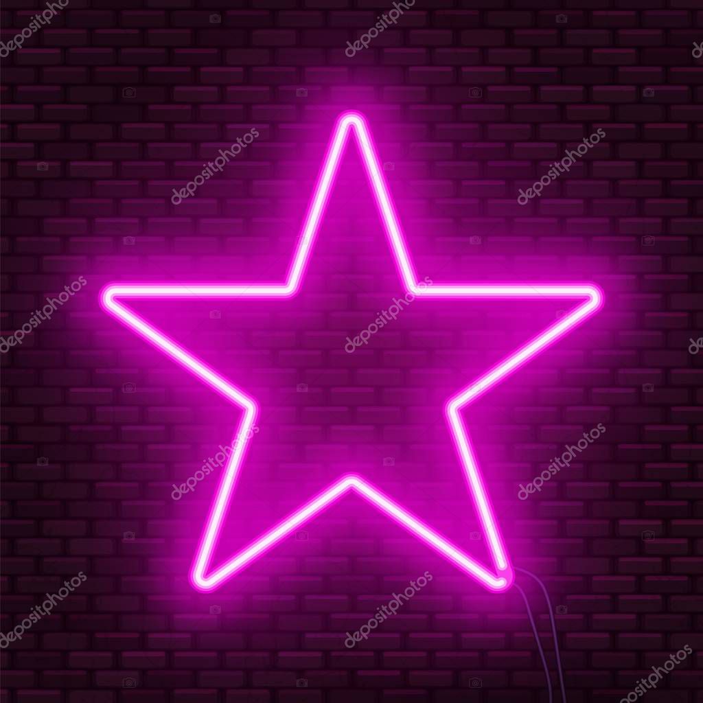 Neon glowing star sign. Can be used as a text frame. Vector illustration.