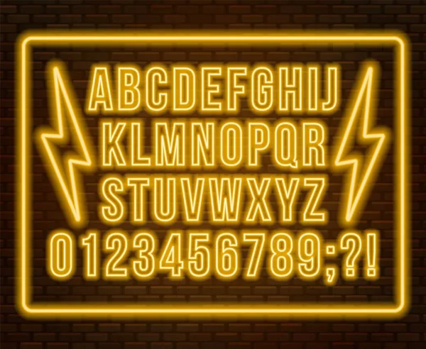 Neon yellow font. Bright capital letters with numbers on a dark background. — Stock Vector