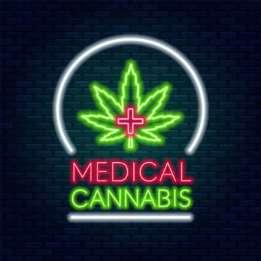 Tıbbi esrar neon tabela. Yasal esrar tedavisi için.